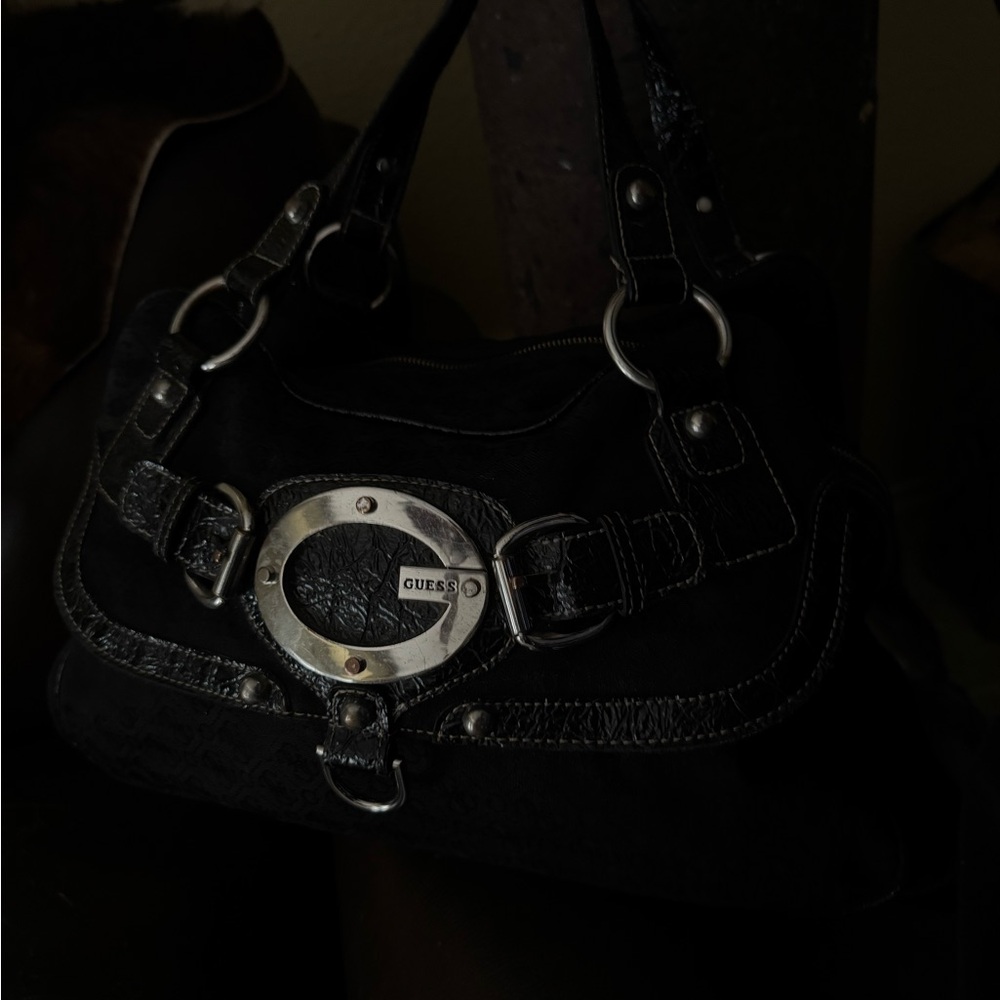 Guess Black Shoulder Bag with Silver Accents